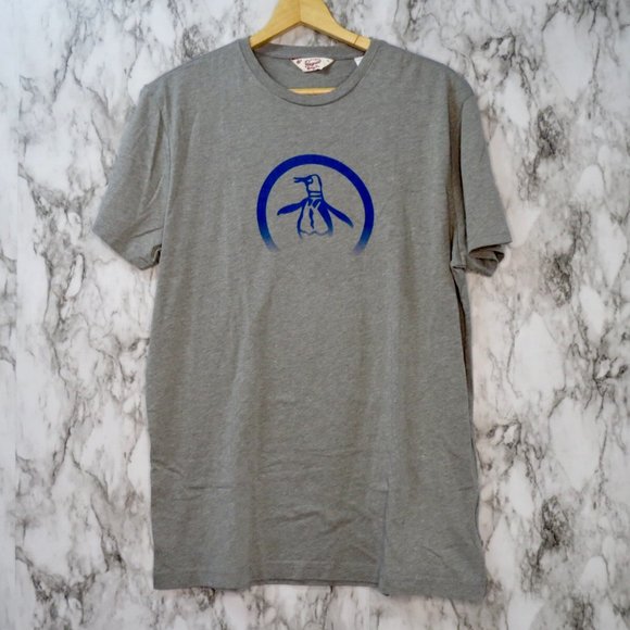 XL Original Penguin Grey T shirt with Blue Gradiant Big Logo - Picture 1 of 4